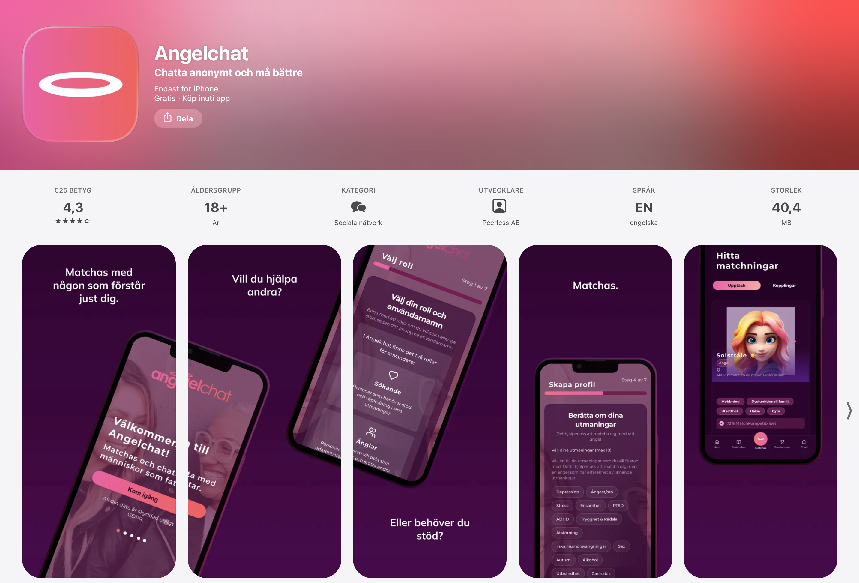 Angelchat App — iOS Emotional Support App built by Peerless